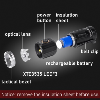 TH001 Small Rechargeable Flashlight 2 Pack